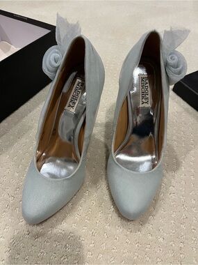 Badgley Mischka Pale Blue Heels With Rose Accent
